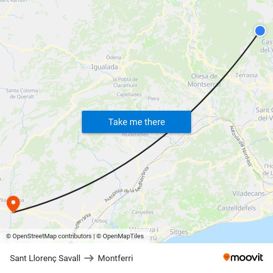 Sant Llorenç Savall to Montferri map
