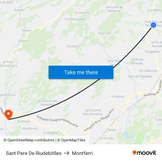 Sant Pere De Riudebitlles to Montferri map