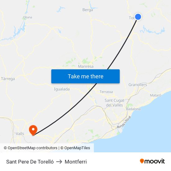 Sant Pere De Torelló to Montferri map