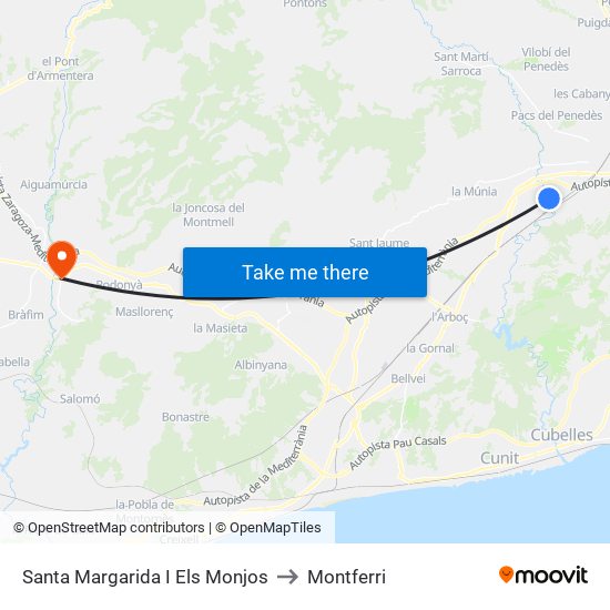 Santa Margarida I Els Monjos to Montferri map