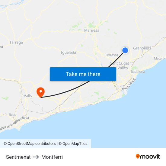 Sentmenat to Montferri map