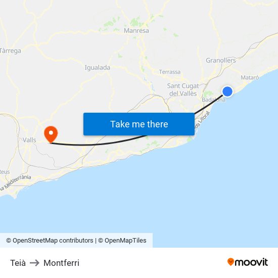 Teià to Montferri map