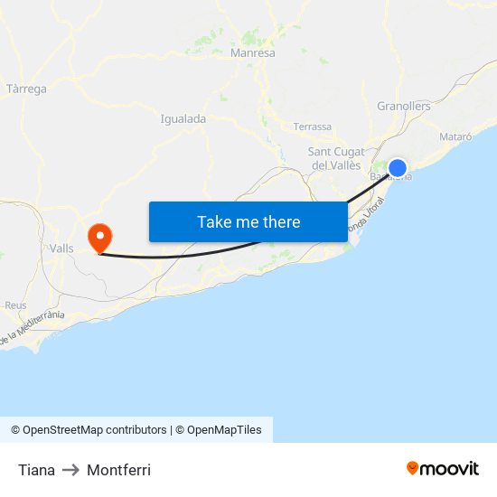 Tiana to Montferri map
