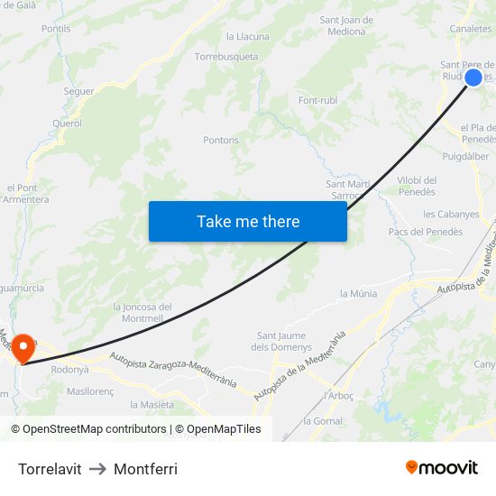 Torrelavit to Montferri map