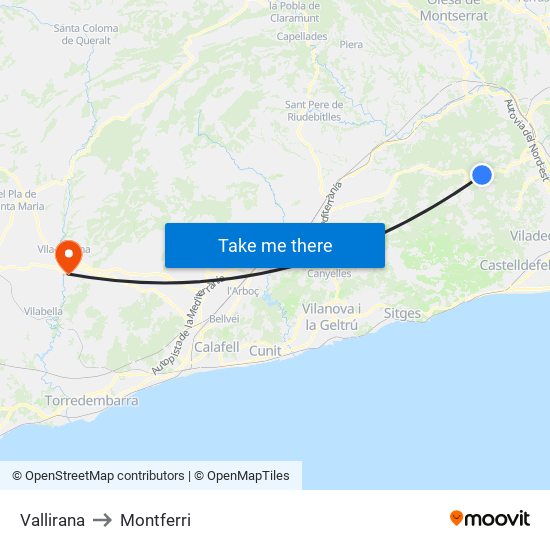 Vallirana to Montferri map