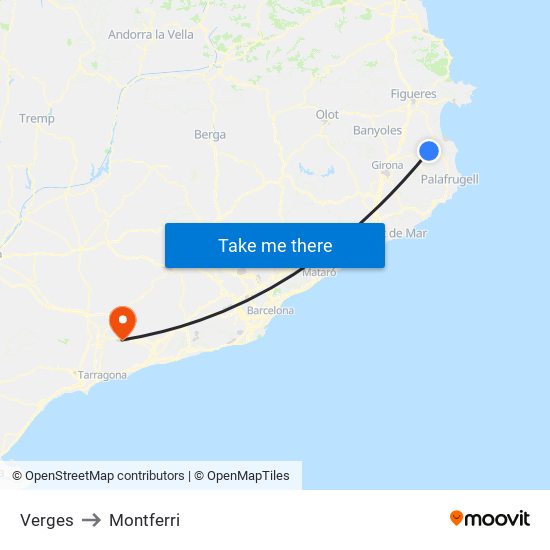 Verges to Montferri map