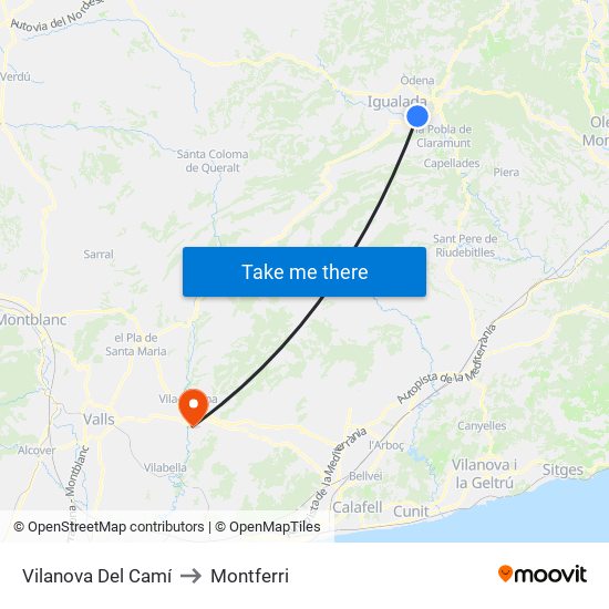 Vilanova Del Camí to Montferri map