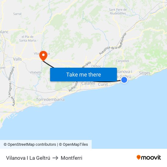 Vilanova I La Geltrú to Montferri map