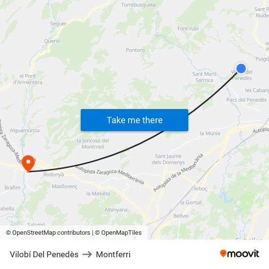 Vilobí Del Penedès to Montferri map