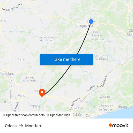 Òdena to Montferri map