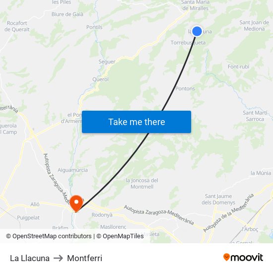 La Llacuna to Montferri map