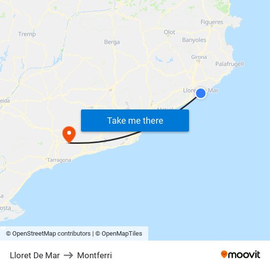 Lloret De Mar to Montferri map