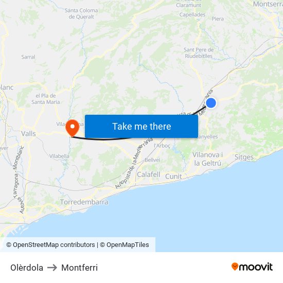Olèrdola to Montferri map