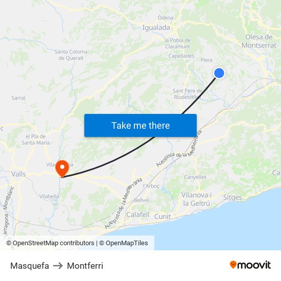 Masquefa to Montferri map