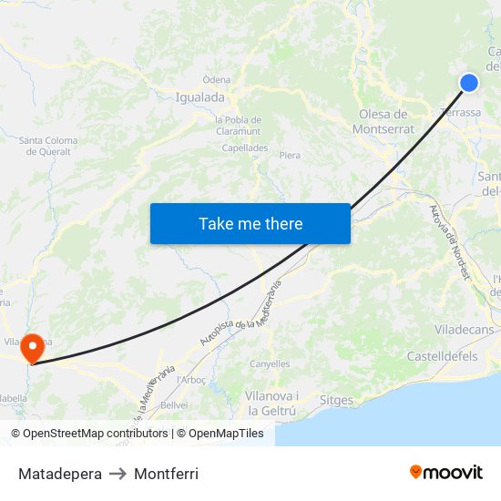 Matadepera to Montferri map