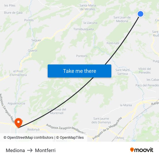 Mediona to Montferri map