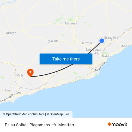 Palau-Solità I Plegamans to Montferri map