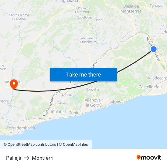 Pallejà to Montferri map