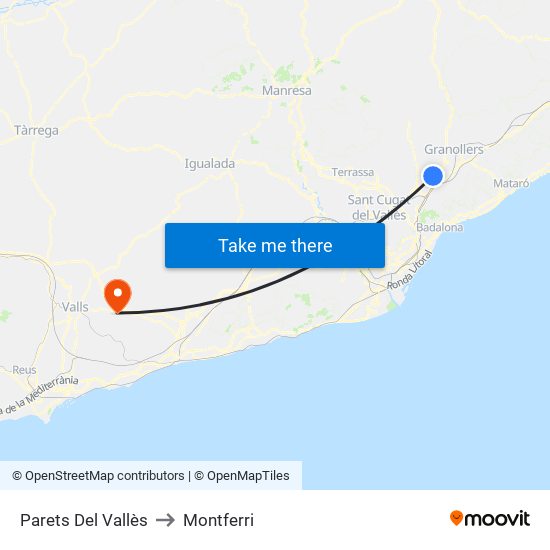 Parets Del Vallès to Montferri map