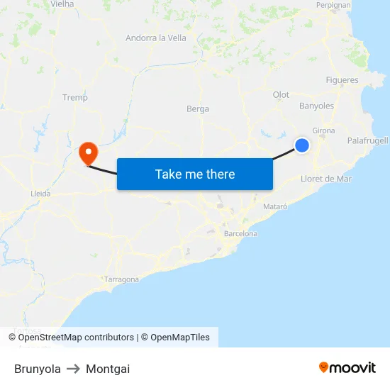 Brunyola to Montgai map