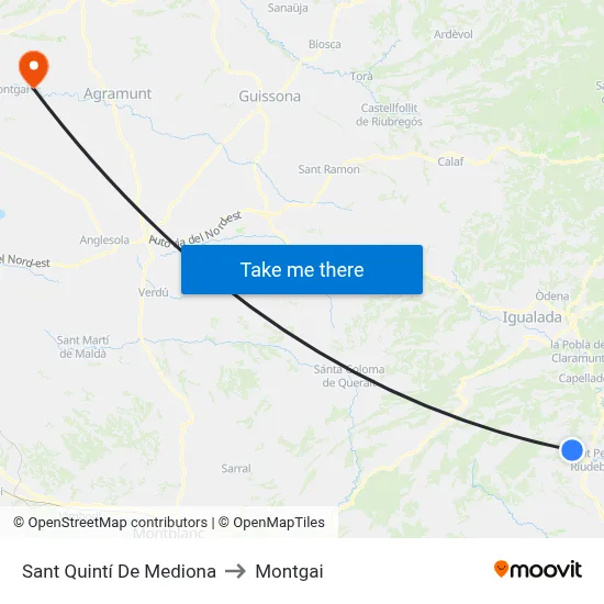 Sant Quintí De Mediona to Montgai map