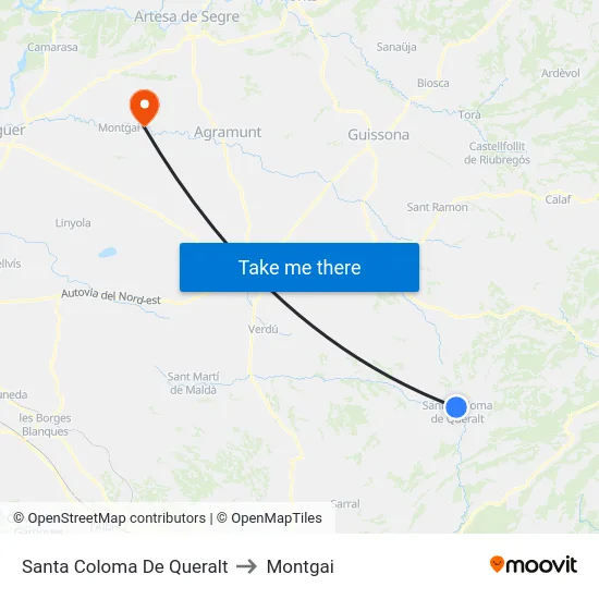 Santa Coloma De Queralt to Montgai map