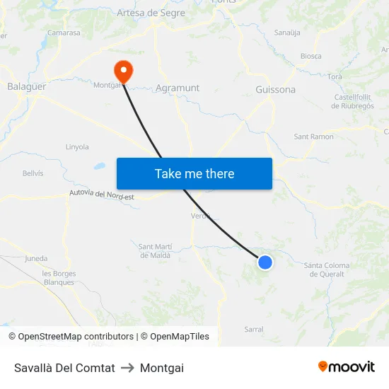 Savallà Del Comtat to Montgai map