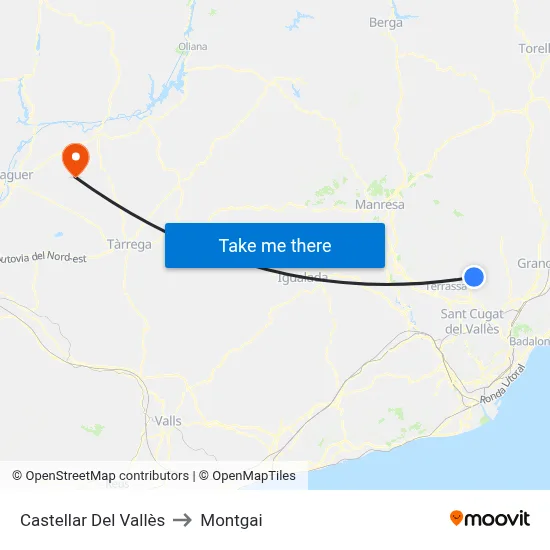 Castellar Del Vallès to Montgai map