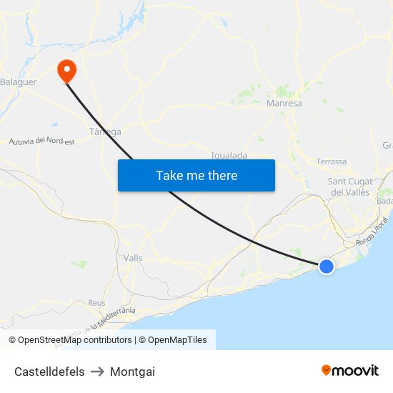 Castelldefels to Montgai map