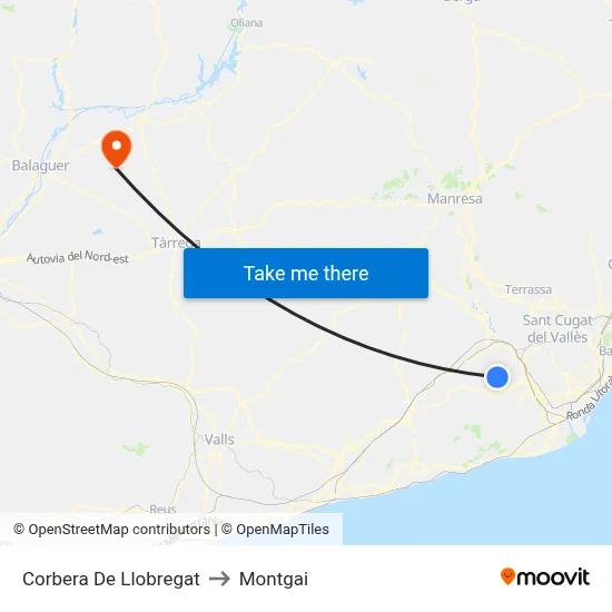 Corbera De Llobregat to Montgai map