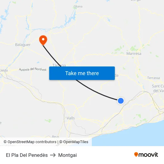 El Pla Del Penedès to Montgai map