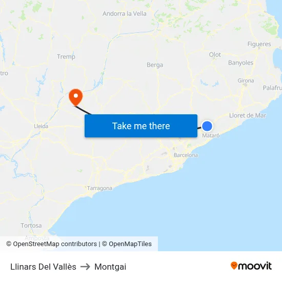 Llinars Del Vallès to Montgai map