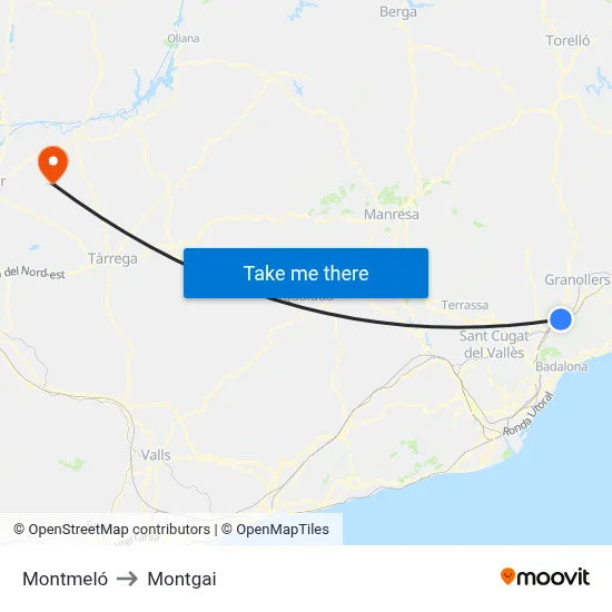 Montmeló to Montgai map