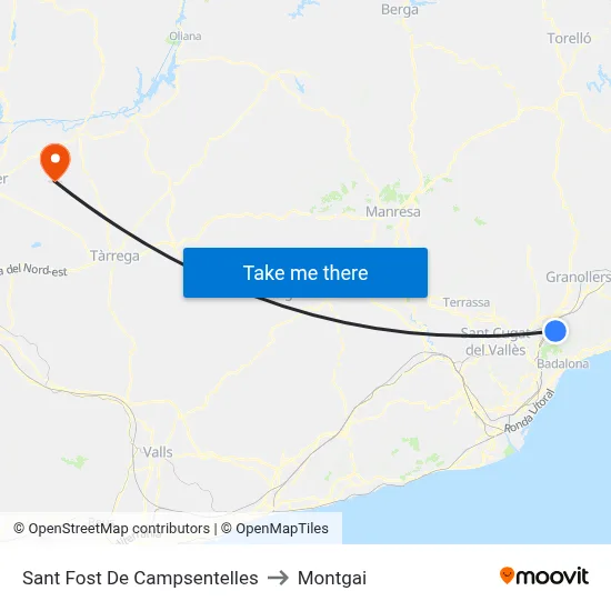 Sant Fost De Campsentelles to Montgai map
