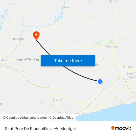 Sant Pere De Riudebitlles to Montgai map