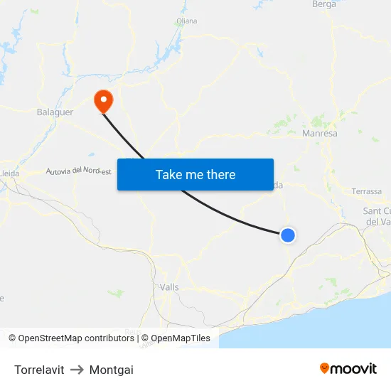 Torrelavit to Montgai map