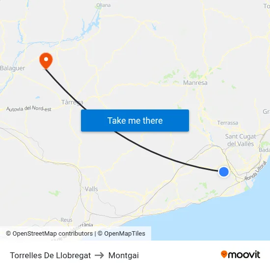 Torrelles De Llobregat to Montgai map
