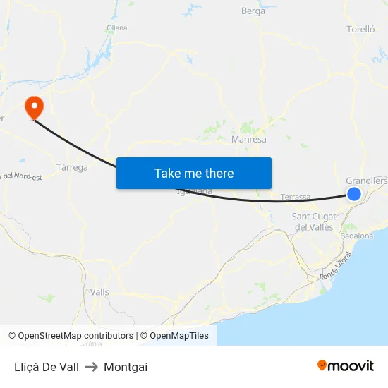 Lliçà De Vall to Montgai map