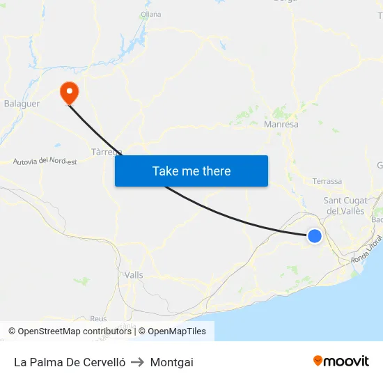 La Palma De Cervelló to Montgai map