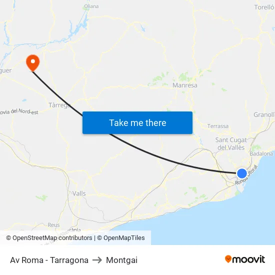 Av Roma - Tarragona to Montgai map