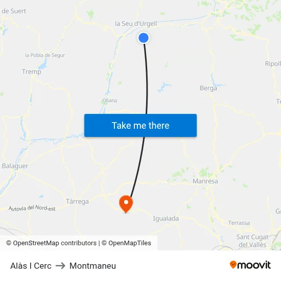 Alàs I Cerc to Montmaneu map