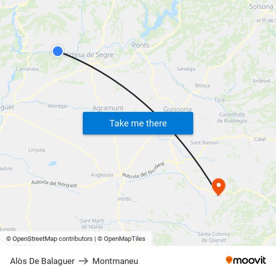 Alòs De Balaguer to Montmaneu map