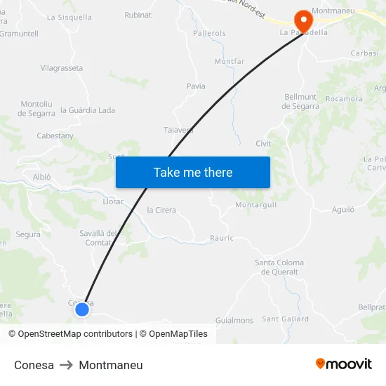 Conesa to Montmaneu map