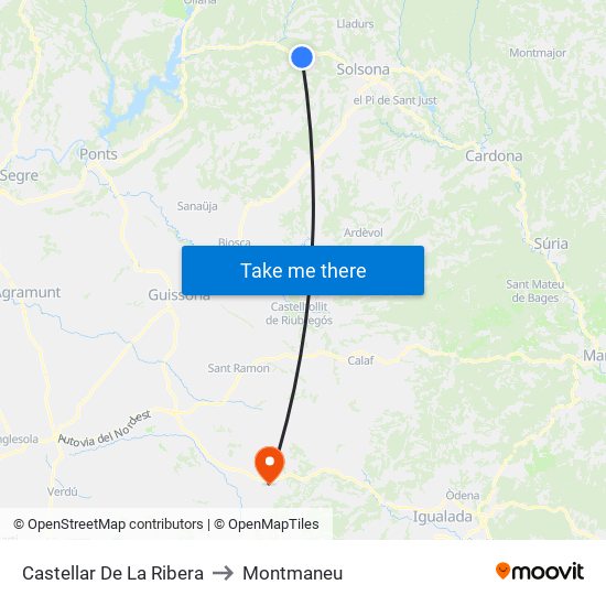 Castellar De La Ribera to Montmaneu map