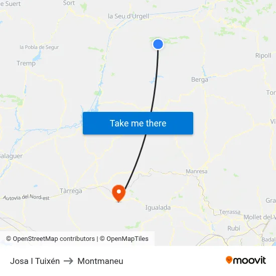 Josa I Tuixén to Montmaneu map