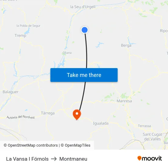 La Vansa I Fórnols to Montmaneu map