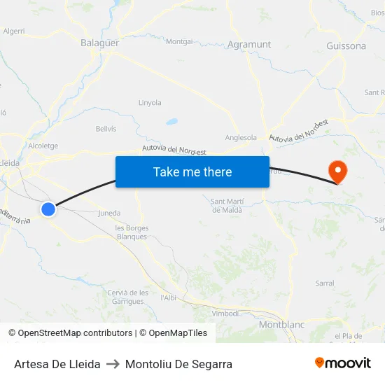 Artesa De Lleida to Montoliu De Segarra map