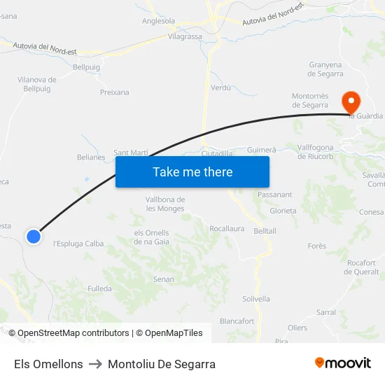 Els Omellons to Montoliu De Segarra map