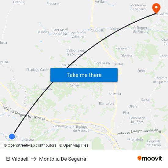 El Vilosell to Montoliu De Segarra map