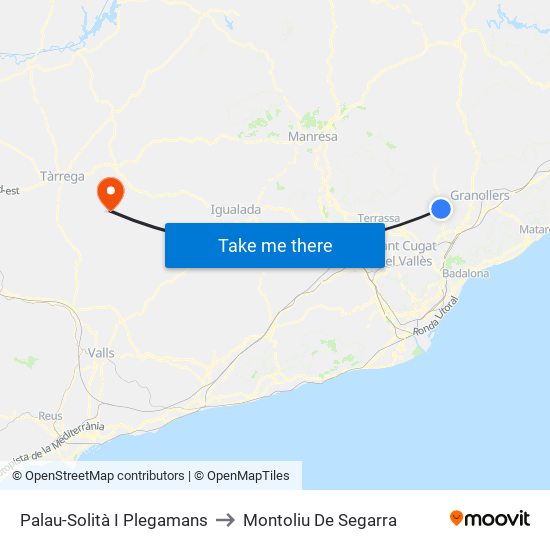 Palau-Solità I Plegamans to Montoliu De Segarra map